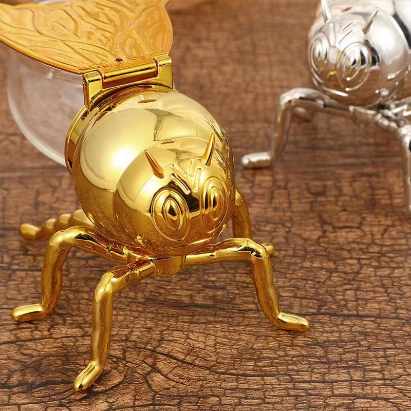 Bee Shape Honey Storage Dispense Container with Spoon Ornament Spice Seasoning Jar Home Kitchen Tool