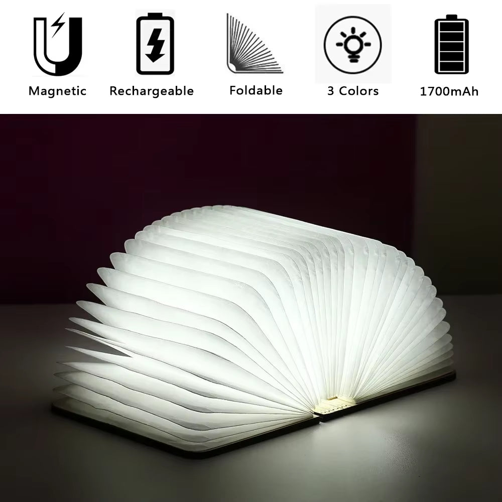 3D Wooden Foldable LED Book Night Light 3 / 5 Lighting Colors 5V USB Rechargeable Magnetic Desk Table Lamp Bedroom Bedside Decor