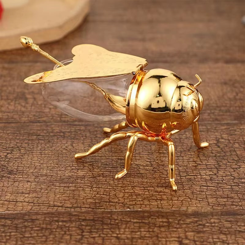 Bee Shape Honey Storage Dispense Container with Spoon Ornament Spice Seasoning Jar Home Kitchen Tool