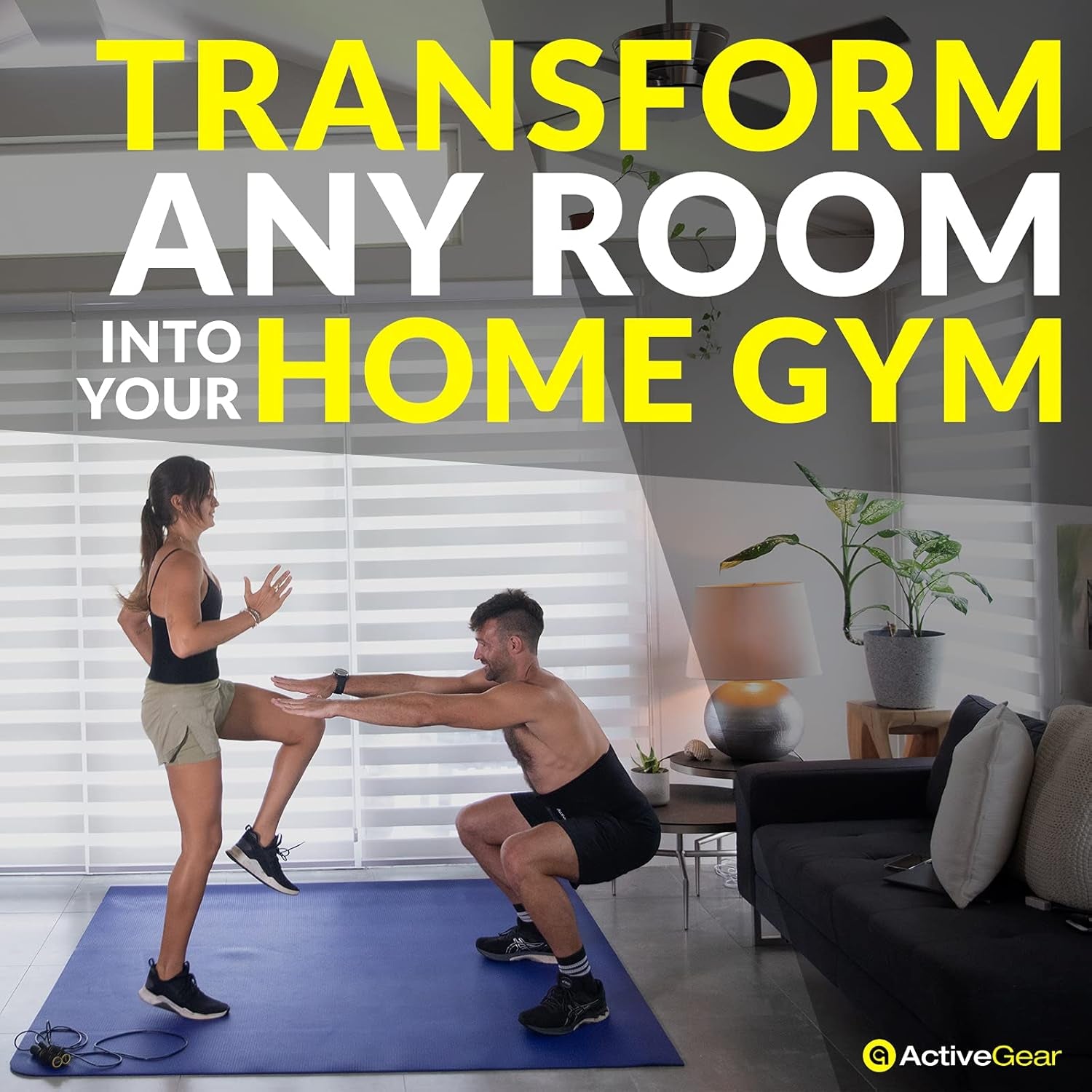 Large Exercise Mat 6 X 6 Ft 7Mm Thick Premium Square Workout Mat for Home Gym Flooring | Non-Slip Wide Rubber Mat for Fitness, Cardio, HIIT | Bonus Jump Rope and Storage Bag Included