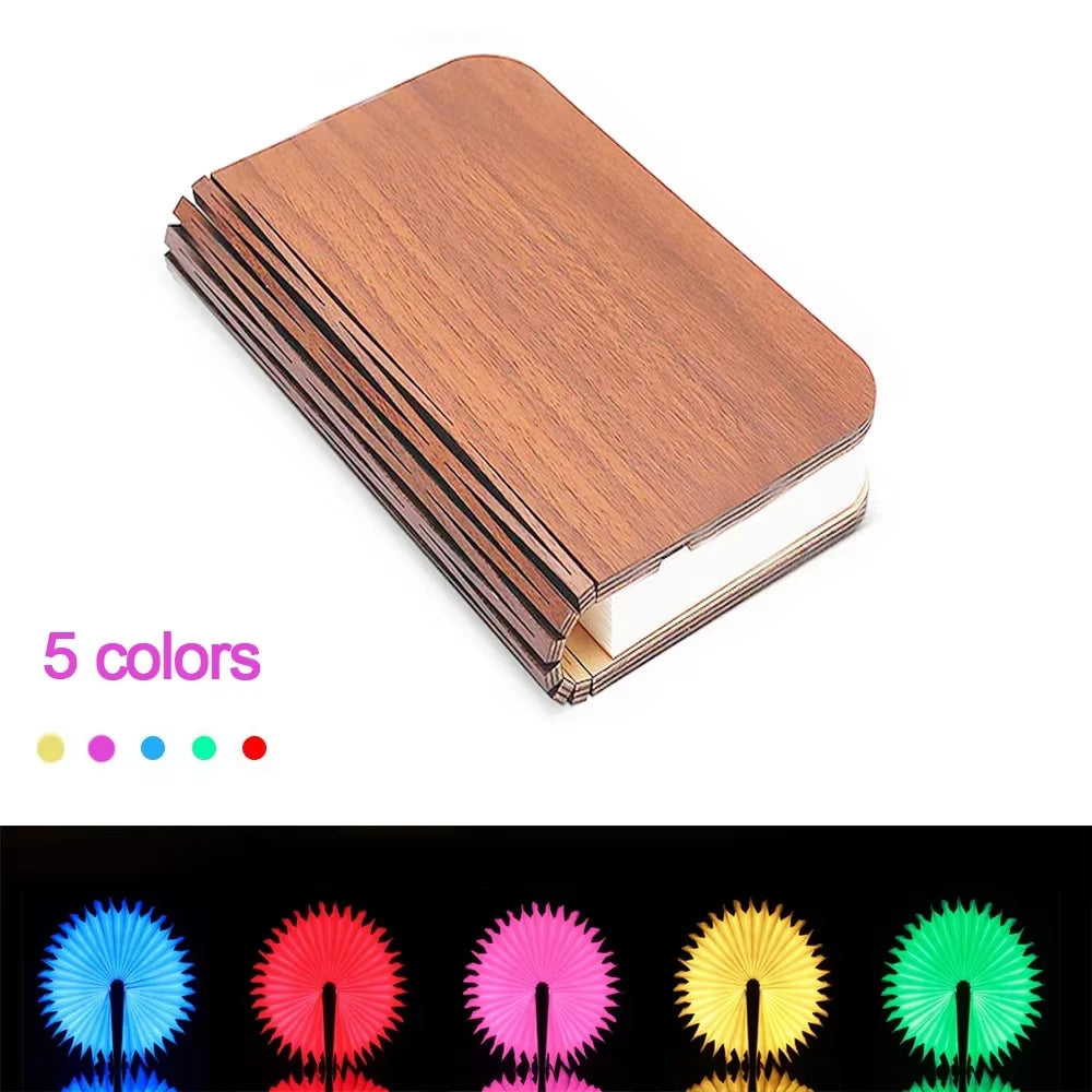 3D Wooden Foldable LED Book Night Light 3 / 5 Lighting Colors 5V USB Rechargeable Magnetic Desk Table Lamp Bedroom Bedside Decor