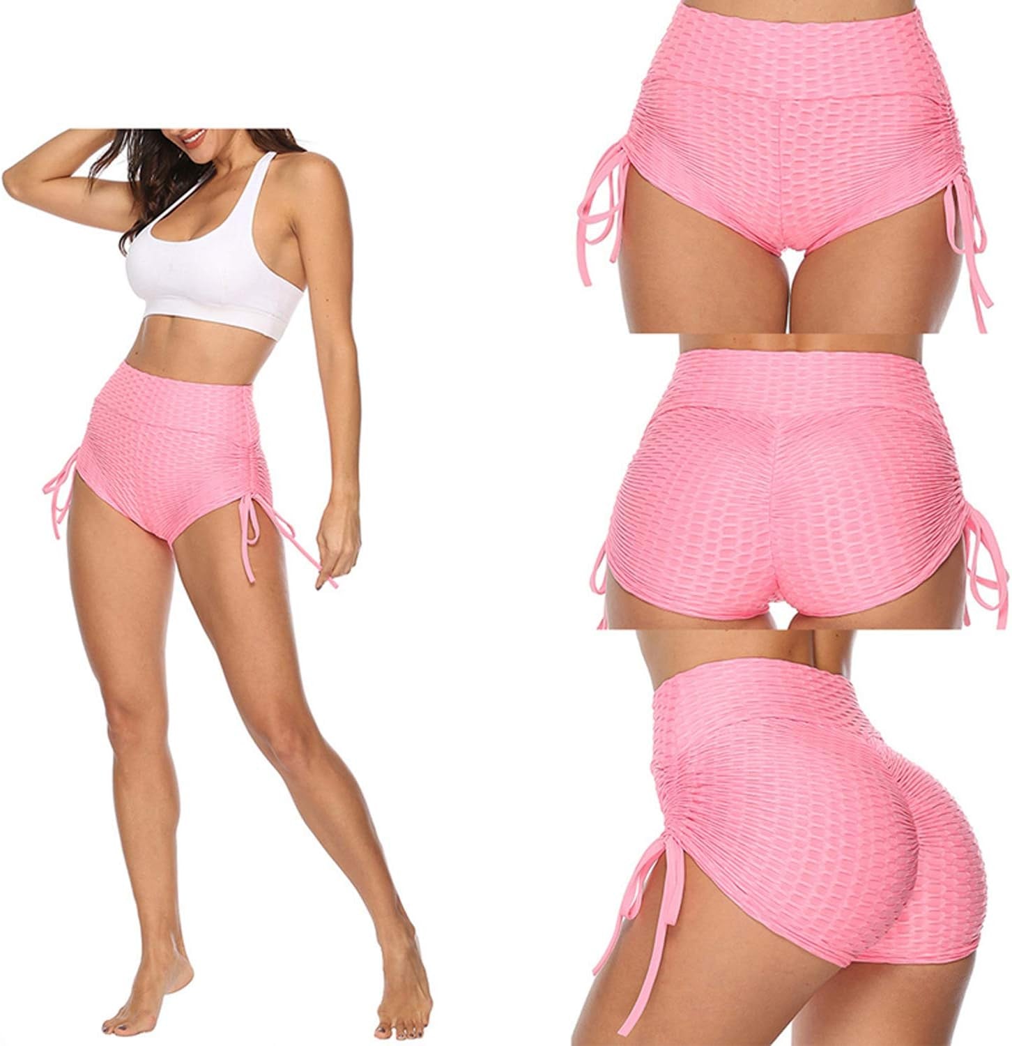 Butt Lifting Yoga Shorts for Women Tummy Control Leggings Textured Ruched Running Shorts