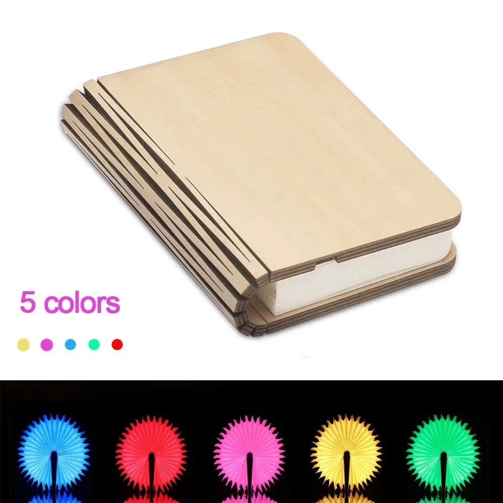 3D Wooden Foldable LED Book Night Light 3 / 5 Lighting Colors 5V USB Rechargeable Magnetic Desk Table Lamp Bedroom Bedside Decor