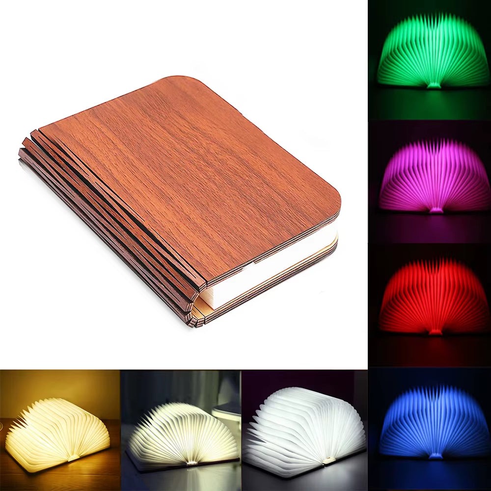 3D Wooden Foldable LED Book Night Light 3 / 5 Lighting Colors 5V USB Rechargeable Magnetic Desk Table Lamp Bedroom Bedside Decor