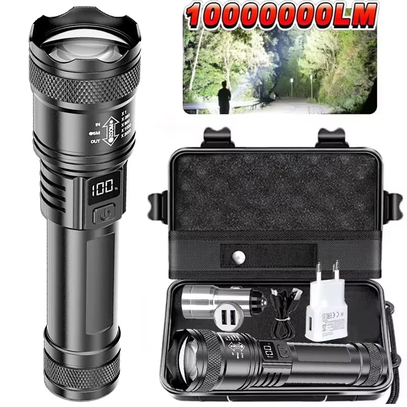 High Power White Laser LED Flashlight Built-In Battery USB Rechargeable Strong Light Tactical Torch Outdoor Camping Hiking Lamp