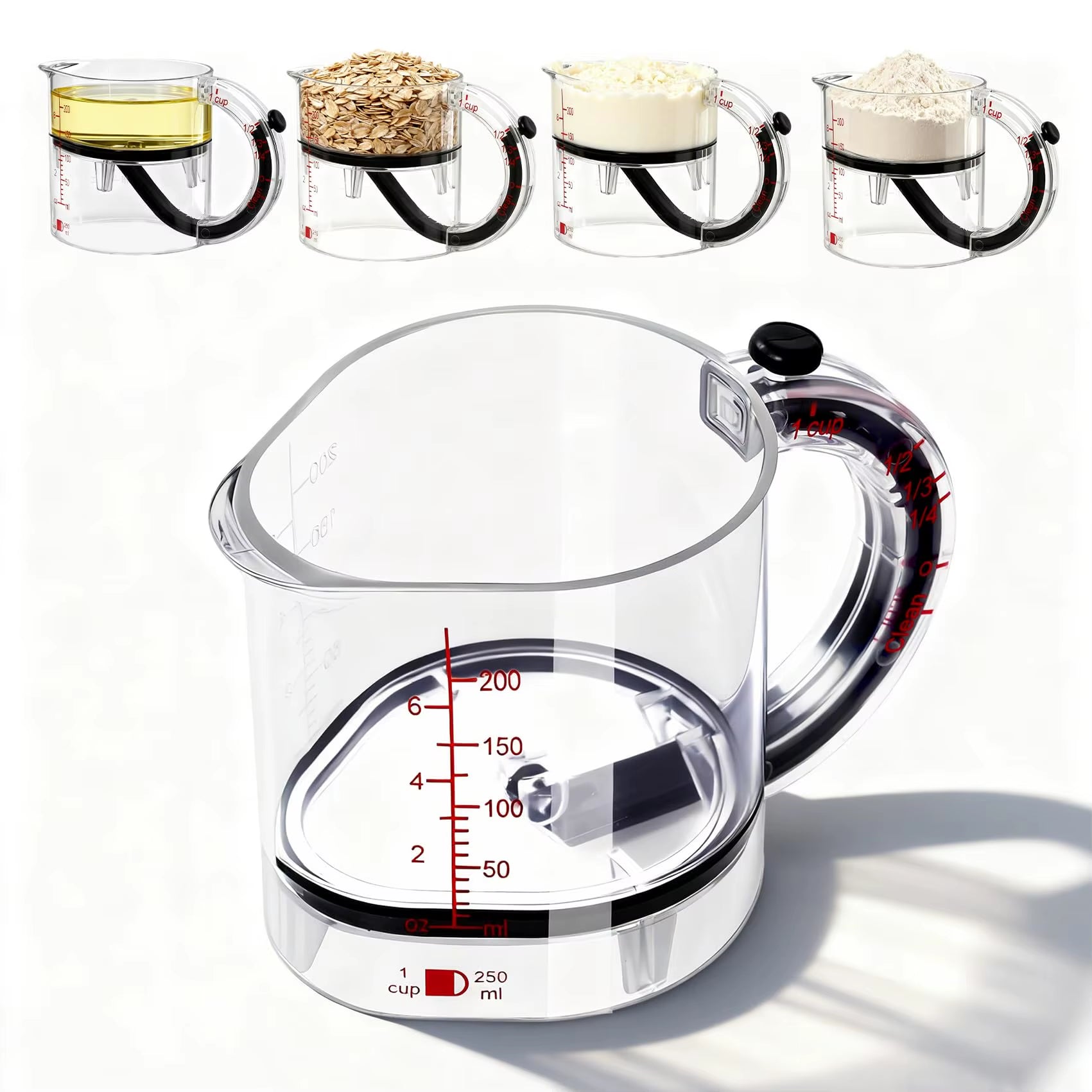 4-IN-1 Measuring Cup Adjustable Multifunctional Measuring Cup with Scraper-Style Seal Base Kitchen Cube Cups Tools for Cooking