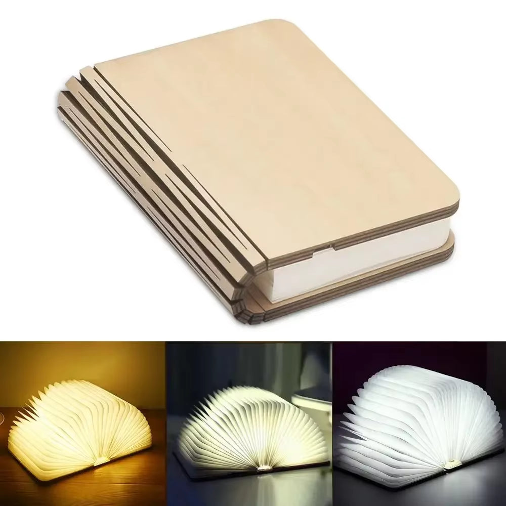 3D Wooden Foldable LED Book Night Light 3 / 5 Lighting Colors 5V USB Rechargeable Magnetic Desk Table Lamp Bedroom Bedside Decor