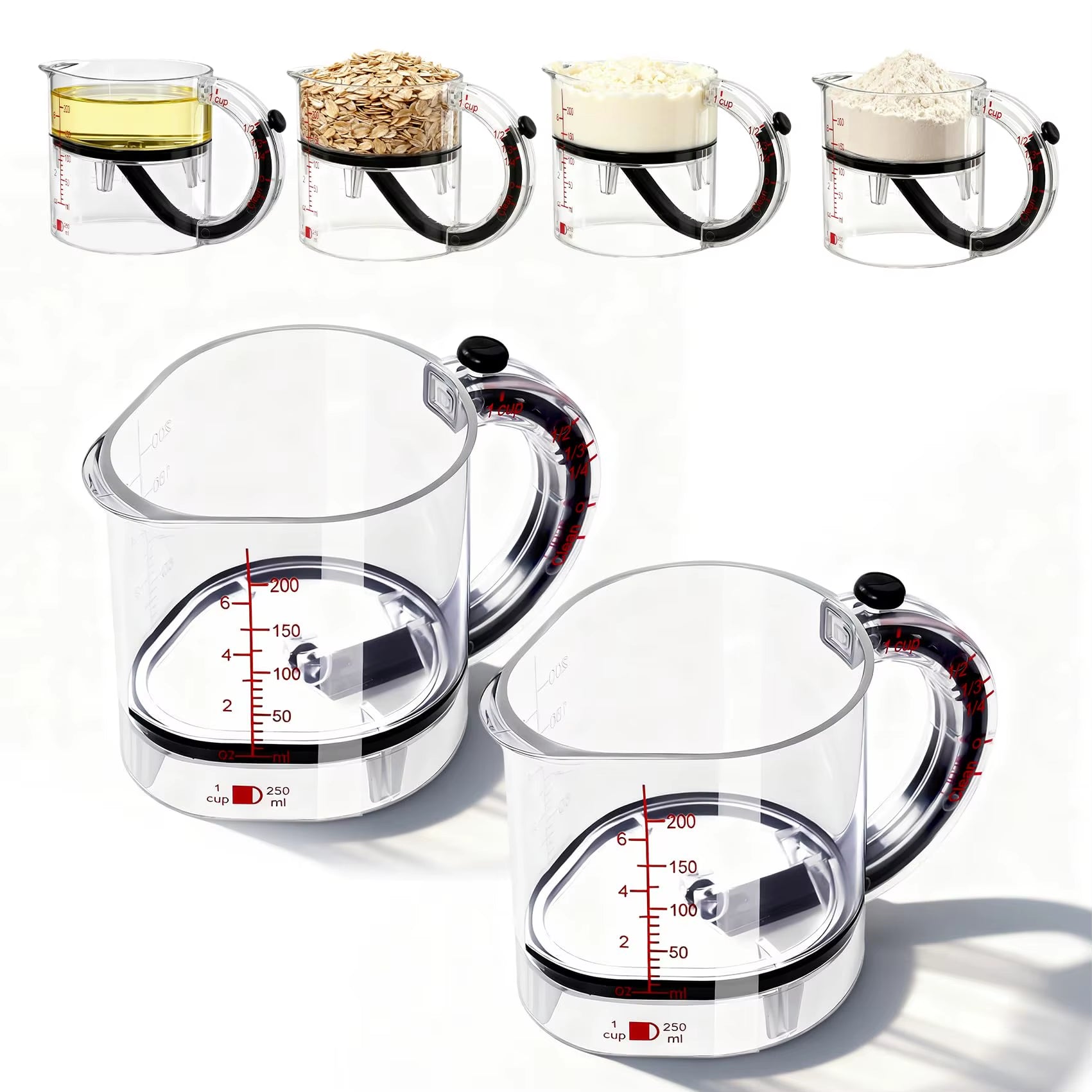 4-IN-1 Measuring Cup Adjustable Multifunctional Measuring Cup with Scraper-Style Seal Base Kitchen Cube Cups Tools for Cooking