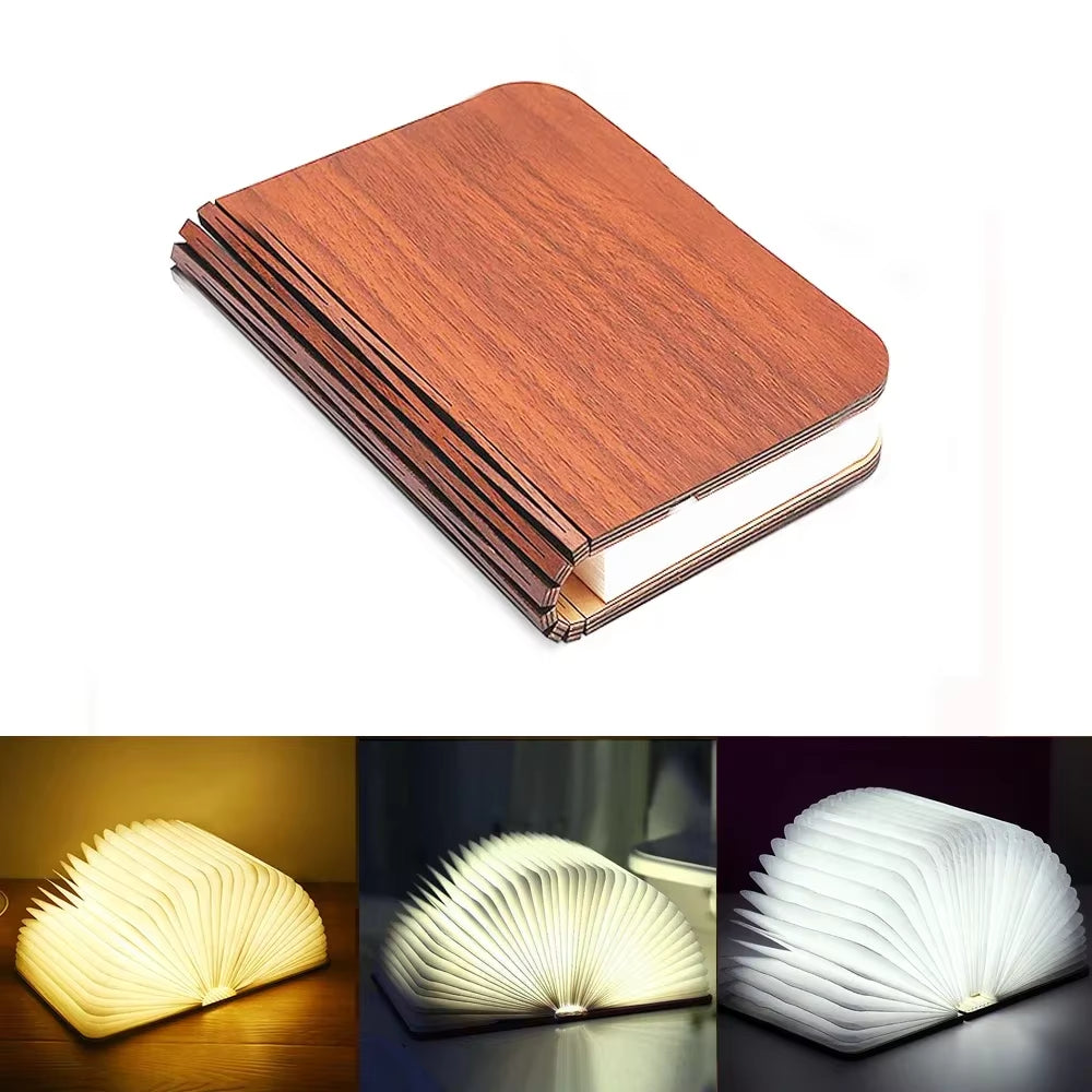 3D Wooden Foldable LED Book Night Light 3 / 5 Lighting Colors 5V USB Rechargeable Magnetic Desk Table Lamp Bedroom Bedside Decor