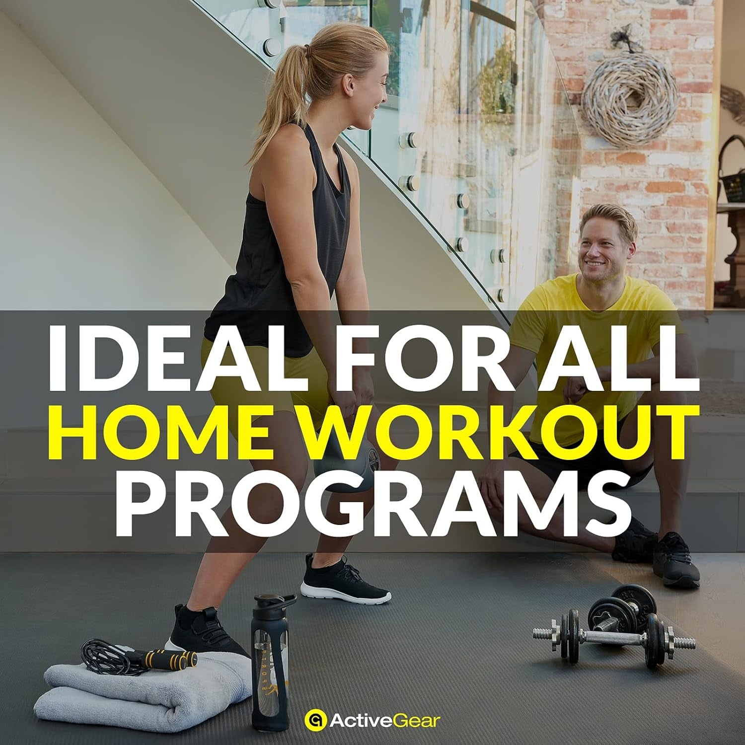 Large Exercise Mat 6 X 6 Ft 7Mm Thick Premium Square Workout Mat for Home Gym Flooring | Non-Slip Wide Rubber Mat for Fitness, Cardio, HIIT | Bonus Jump Rope and Storage Bag Included