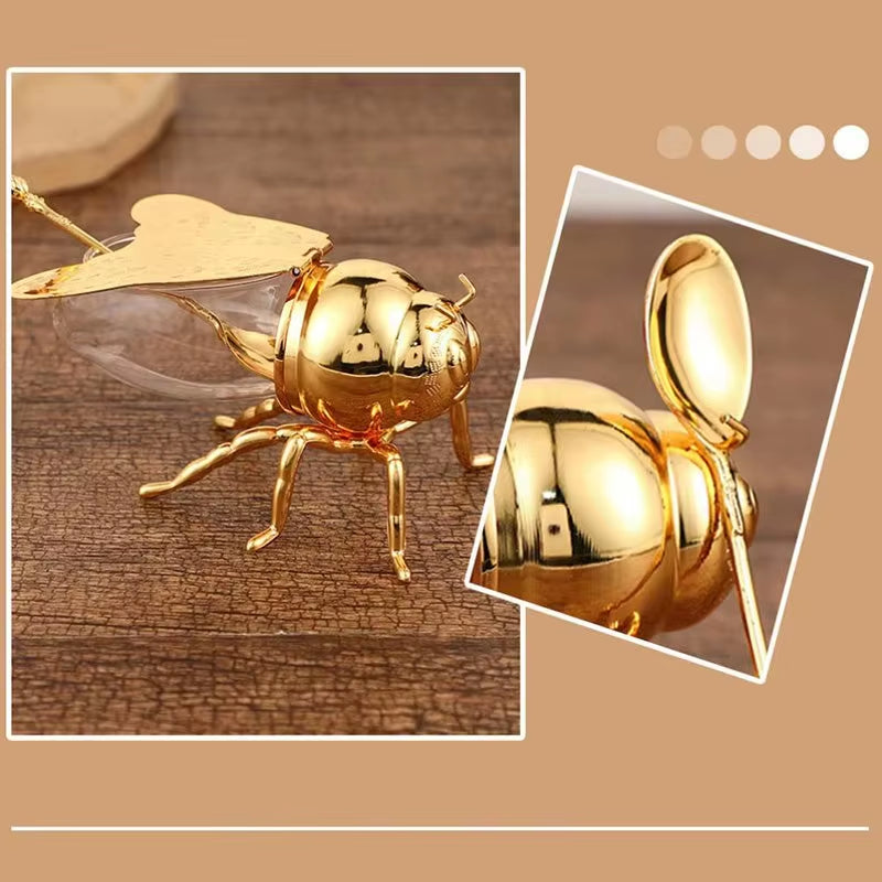 Bee Shape Honey Storage Dispense Container with Spoon Ornament Spice Seasoning Jar Home Kitchen Tool